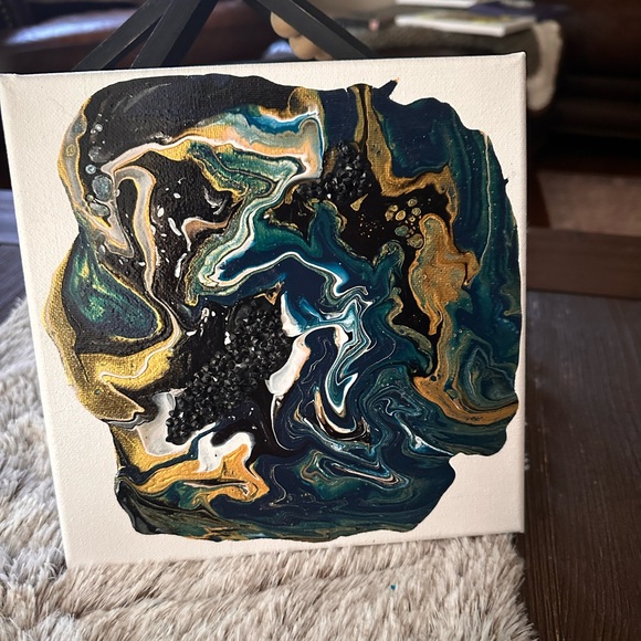 Hand made original shades of blue, gold,black abstract acrylic decor painting… - Picture 5 of 11